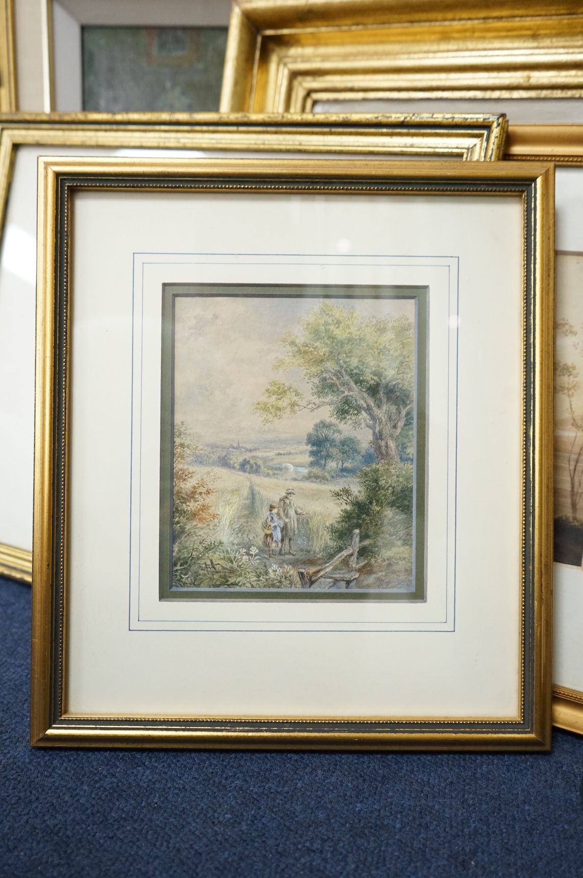 19th century English School, Testing the Wheat, watercolour, indistinctly monogrammed lower right, 14.5 x 12cm